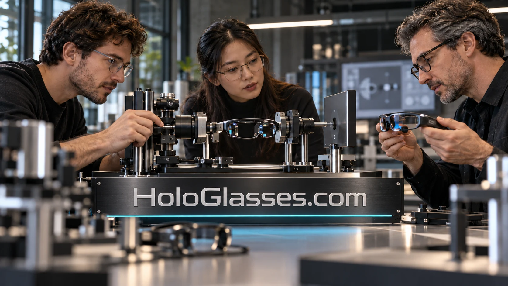 A team reviewing wearable-display prototypes